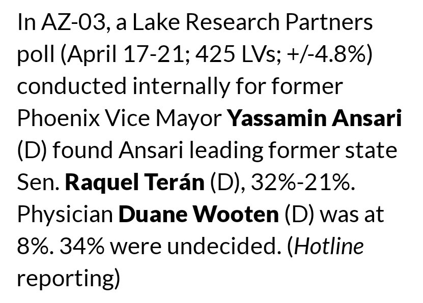 Great news from @njhotline today: an 11-point lead for @yassaminansari with only 92 days until the primary. Her positive campaign and record of getting things done in Phoenix make clear she will be a strong advocate for #AZ03 in Congress.