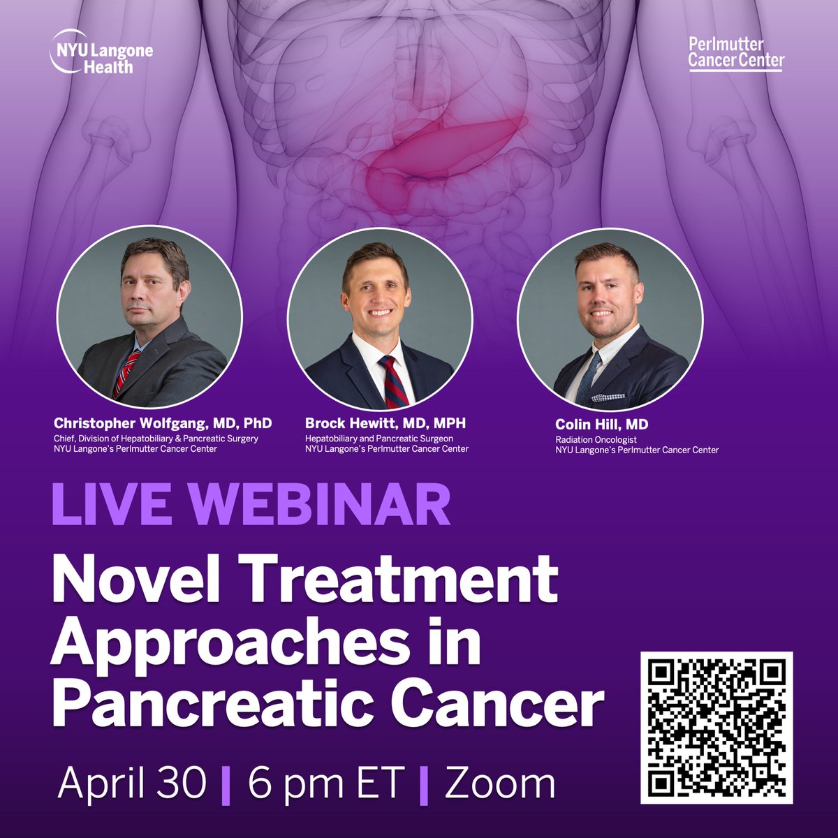 NYU Radiation Oncology (@nyulh_radonc) on Twitter photo Reminder to join our very own Dr. Hill for a educational webinar on the evolving #pancreaticcancer treatment landscape! <a href="/Perlmutter_CC/">Perlmutter Cancer Center at NYU Langone Health</a>
All are welcome. Register - nyulangone.zoom.us/webinar/regist… QR code below! Reminder to join our very own Dr. Hill for a educational webinar on the evolving #pancreaticcancer treatment landscape! <a href="/Perlmutter_CC/">Perlmutter Cancer Center at NYU Langone Health</a>
All are welcome. Register - nyulangone.zoom.us/webinar/regist… QR code below!