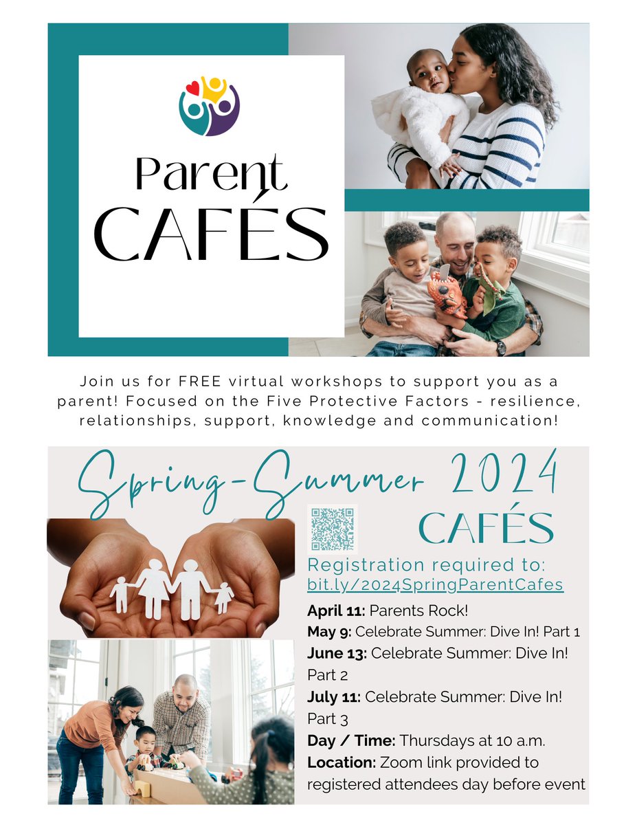 ⭐Thurs., May 9 at 10 a.m. virtual Parent Café!⭐ Open to all #parents! Topic: Celebrate Summer: Dive In! Register: bit.ly/2024SpringPare…. #Parenting is hard & we're here to help!
facebook.com/events/1135659… #parentcafe #parentsupport #fostercare #adoption #bringingfamiliestogether