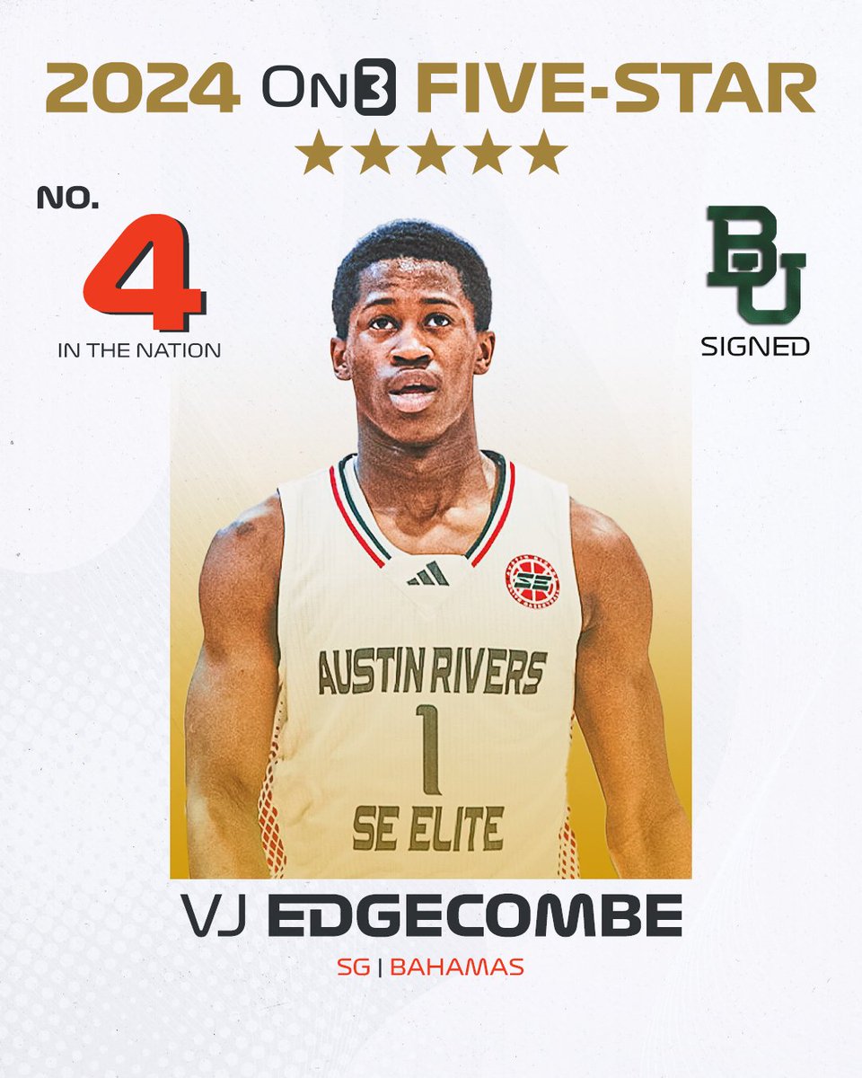 🚨NEW🚨 Baylor SG signee VJ Edgecombe ranks No. 4 & five-stars in the final 2024 On3 150. on3.com/news/counting-…