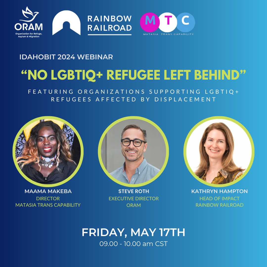 ORAMrefugee's tweet photo. May 17th is the International Day Against Homophobia, Biphobia, and Transphobia (IDAHOBIT). This year's theme is "No one left behind: equality, freedom, and justice for all." Sadly, LGBTIQ refugees are often left behind by larger humanitarian organizations and institutions. https://t.co/bp1r4MxZoL