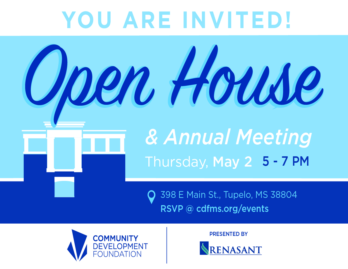 CDF MEMBERS: Don't miss out on our Open House/Annual Meeting happening this Thursday, May 2, from 5:00 p.m. to 7:00 p.m.! Reserve your ticket now at cdfms.org/events. See you there! [presented by @renasant]