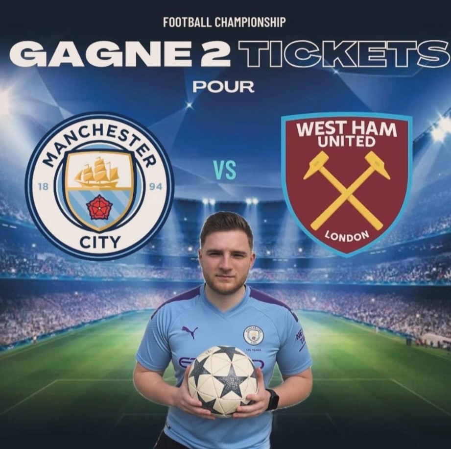 🥇CONCOURS🥇

⚽️Tentez votre chance pour gagner 2 places pour le match <a href="/ManCity/">Manchester City</a>  VS <a href="/WestHam/">West Ham United</a>  ⚽️

⬇️Lien du concours dans le premier commentaire ⬇️

Participation 100% #gratuite 🤩