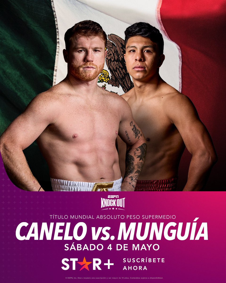 Oficialmente estamos en semana de pelea! Y que pelea #CaneloMunguia 
El viernes ven el pesaje y el sábado la tremenda pelea entre mexicanos, por el título indiscutido de los supermedianos, todo en @ESPNKnockOut @StarPlusLA