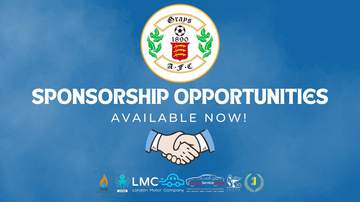 💙⚽️𝗦𝗽𝗼𝗻𝘀𝗼𝗿𝘀𝗵𝗶𝗽 𝗢𝗽𝗽𝗼𝗿𝘁𝘂𝗻𝗶𝘁𝗶𝗲𝘀⚽️💙 Join this fantastic fan owned, community focused, non-league club. For more details pelase contact me or @GraysAthleticFC 𝗧𝗛𝗜𝗦 𝗜𝗦 𝗢𝗨𝗥 𝗖𝗟𝗨𝗕, 𝗕𝗘𝗟𝗢𝗡𝗚𝗦 𝗧𝗢 𝗬𝗢𝗨 𝗔𝗡𝗗 𝗠𝗘!