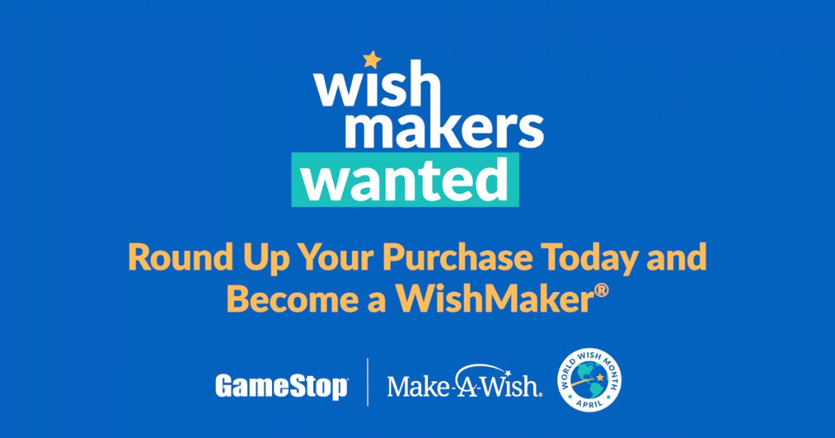 Happy #WorldWishDay! 
You’ve helped GameStop raise $12K toward wishes so far! Let’s finish strong.
Round up in-store or donate to @MakeAWish here: bit.ly/3QmSXRU
#GameStopGives #MakeAWish #WishMakersWanted #WorldWishMonth #WishMaker #WishMakers
