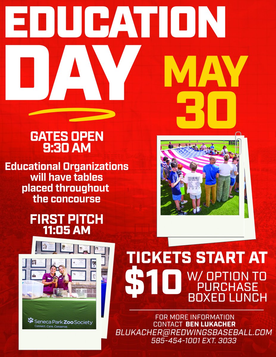 Would you like to bring your elementary students out to the ballpark for the day? Contact blukacher@redwingsbaseball.com for more information.