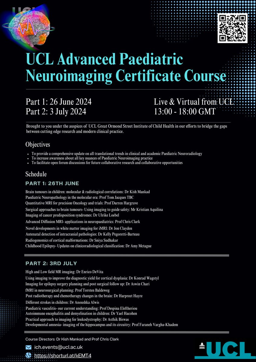 World's first university accredited certificate course in Advanced Paediatric Neuroimaging. A humble effort to bring academics & clinicians together to improve translational practice. To times to match majority of learners from across the world. Live-Virtual from @UCLchildhealth!