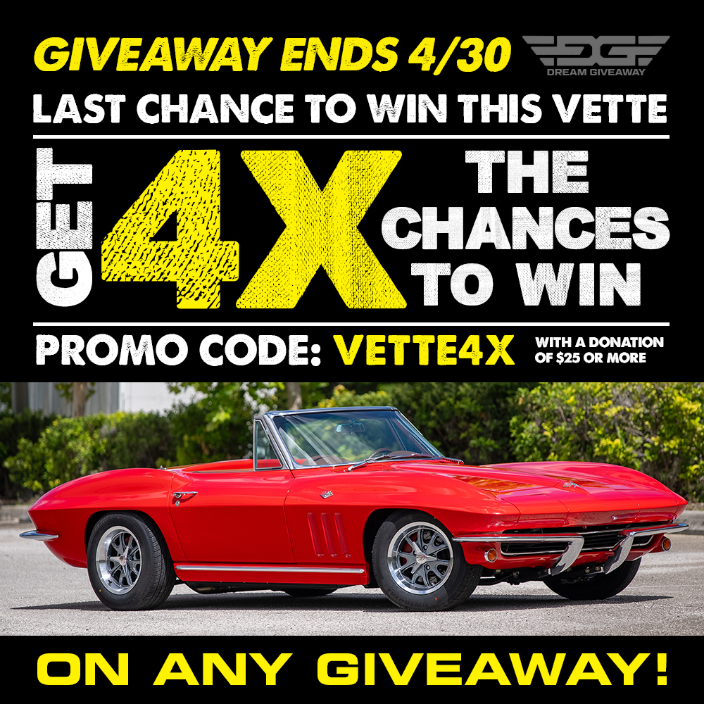 Score your last minute tickets for the Classic Corvette Dream Giveaway that ends tomorrow night at midnight Pacific time! 🎟️ Make a feel-good donation to help kids and veterans and get auto-entered! 💖 
Donate $25/80, $50/160 or $100/400 at dreamgiveaway.com/tickets/classi…🏁