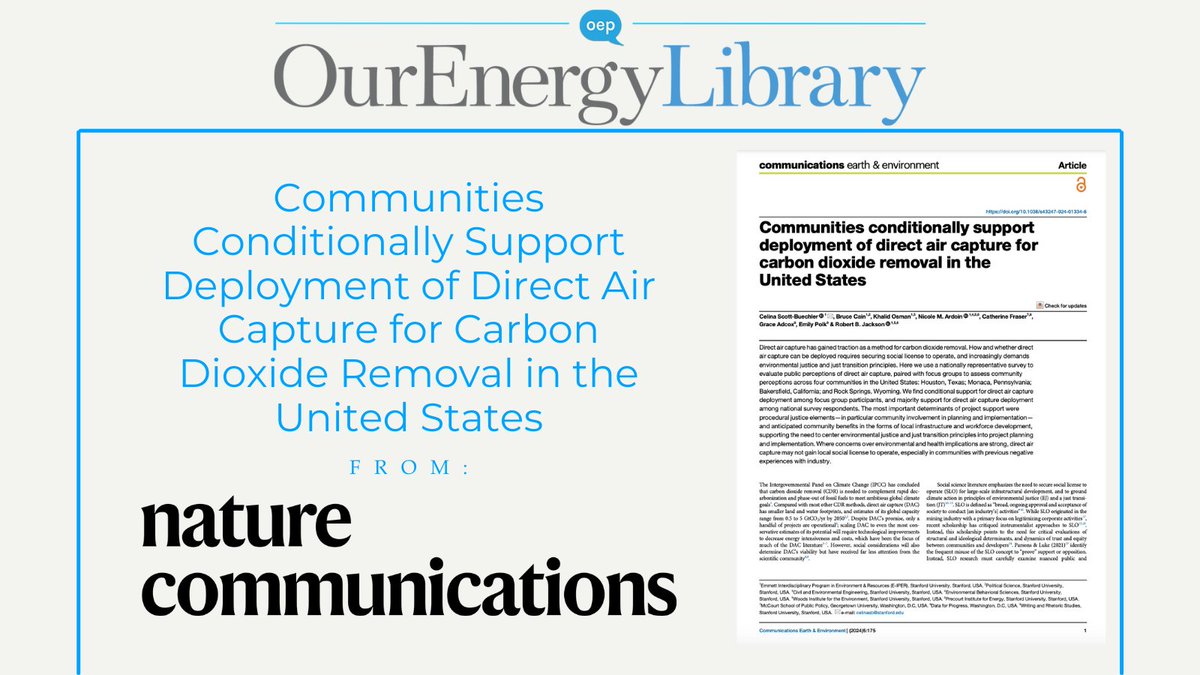 This @NatureComms report uses a nationally representative survey to evaluate public perceptions of direct air capture along with focus groups to assess community perceptions. Read: ourenergypolicy.org/resources/comm…