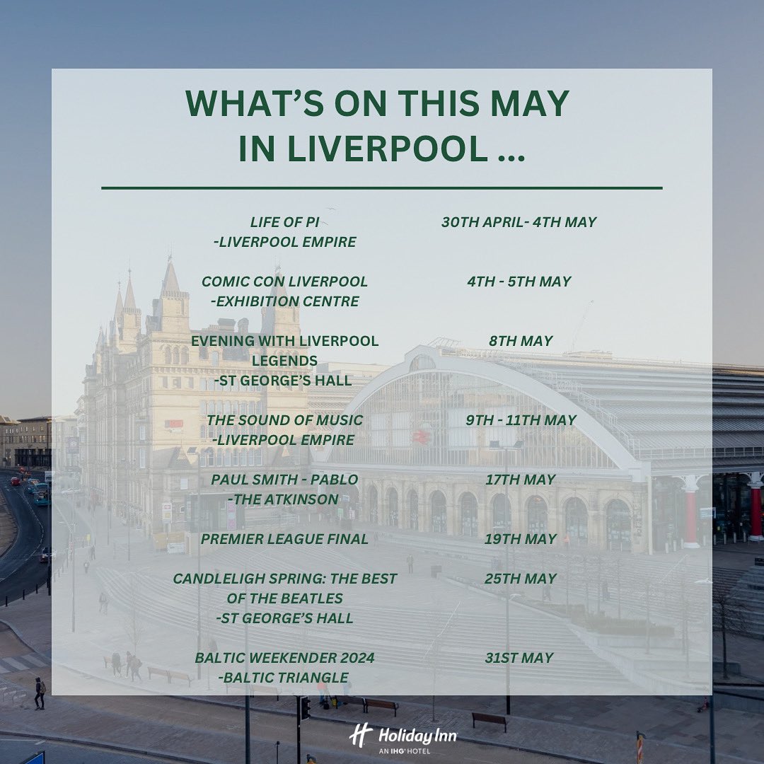 In May, Liverpool is a great place to be!!
You can have lots of fun enjoying the bank holidays and sunny weather  ☀️🍹
#holidayinn #holidayinnliverpool #liverpool #liverpoolcitycentre #ihg #ihghotels #hotels #travel #restaurant #whatsoninliverpool #maybankholiday
