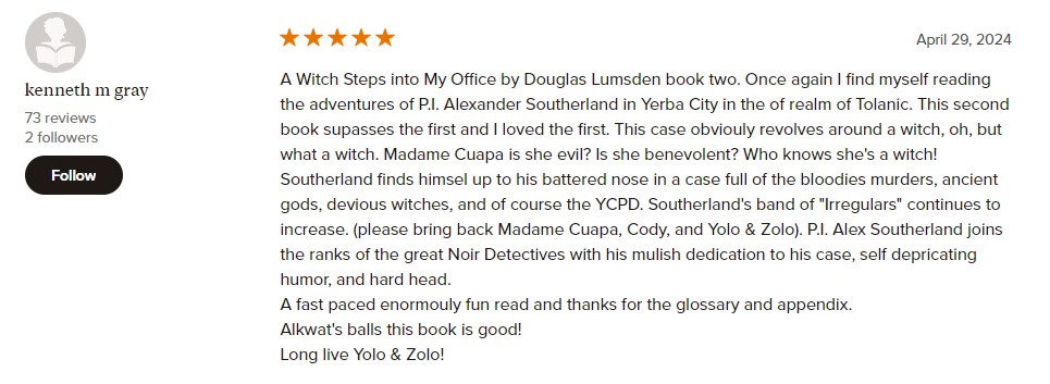 I'm totally jazzed by this terrific review of A Witch Steps into My Office from @KennethMGRAY2