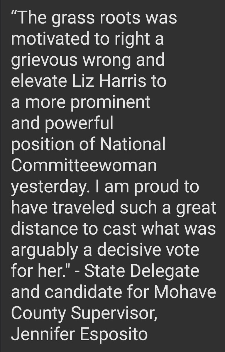 #AZGOP #lizharris #AzPol #azleg  #MohaveCounty #AZ 
@LizHarrisMBA
I wish I could have seen Mohave County Chairwoman Jeannie Kentch and her minions storming out with a scowl! Arizona State Delegate and candidate for Mohave County Supervisor, Jennifer Esposito statement here 👇👇