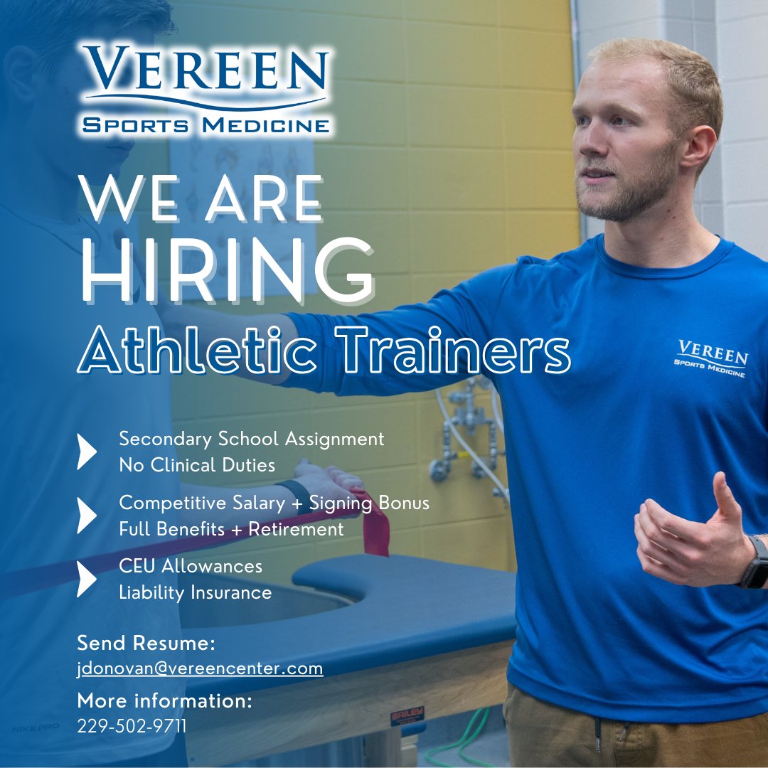 Are you a Certified Athletic Trainer looking for a place to grow as a professional? The Vereen Team will have multiple positions available for the 2024-2025 academic year. Reach out for more information!