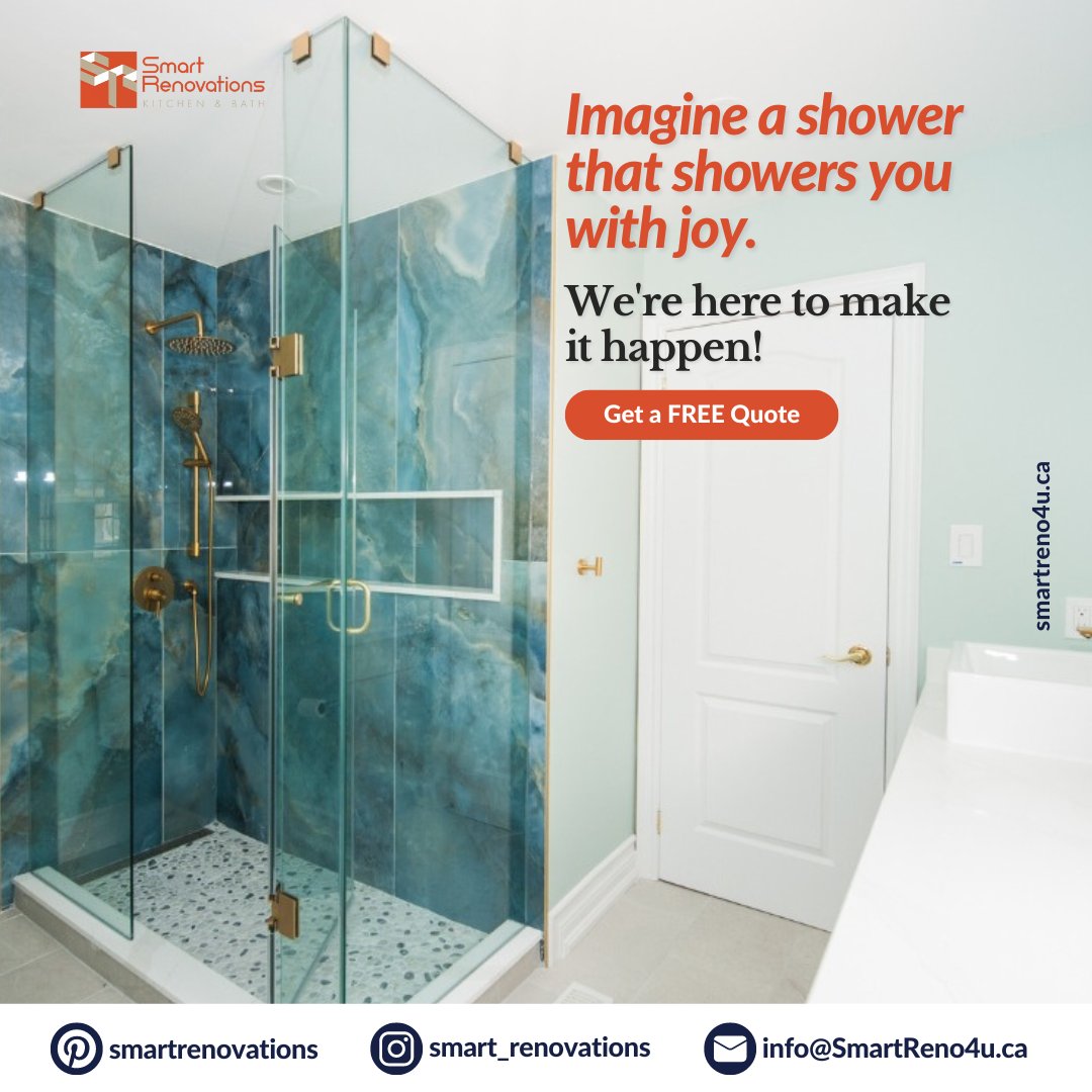 Imagine a shower that showers you with joy. We're here to make it happen! Let’s chat about turning your bathroom from blah to breathtaking. Ready to dive in? Visit our website smartreno4u.ca or call 905-787-0880 for a free estimate.