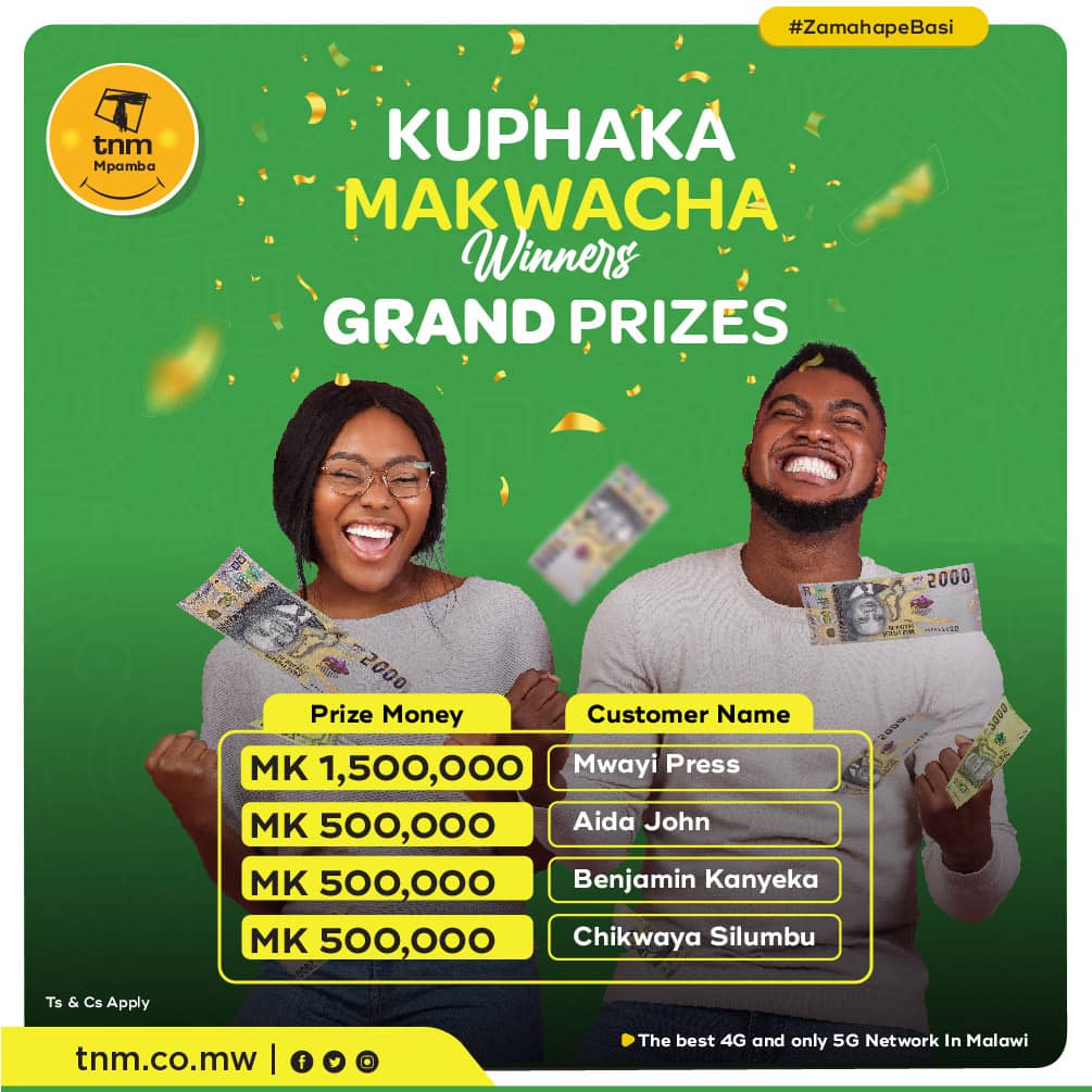 Congratulations to the Kuphaka Makwacha grand winners!!!

#TNM
#Alwayswithyou
#KuphakaMakwacha
#Zamahapebasi