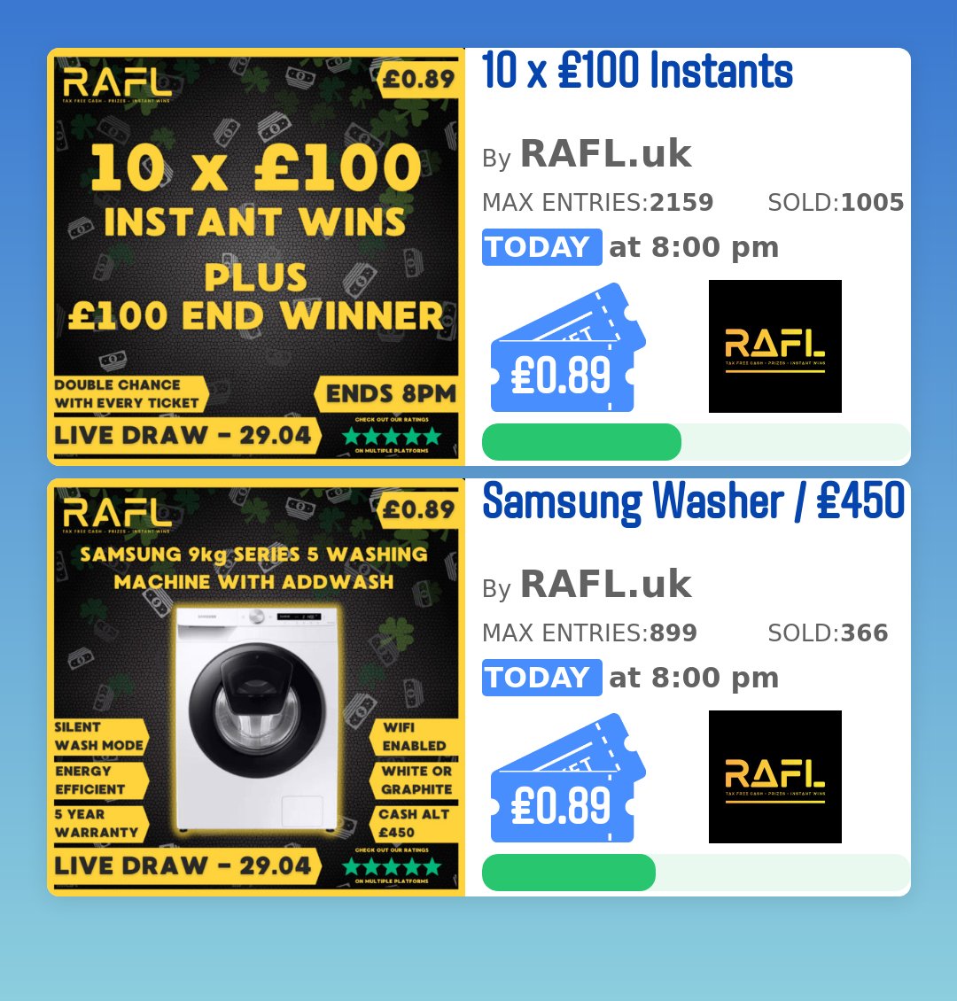 Check these competitions out on competitioncountdown.live ! 
Samsung Washer / £450
10 x £100 Instants

 Competition Countdown does not run any competitions, we just show you all the best one is one place! 🔥🔥 WOW 👀 
 
 #cash #winmoney #competitioncountdown #competition_co...