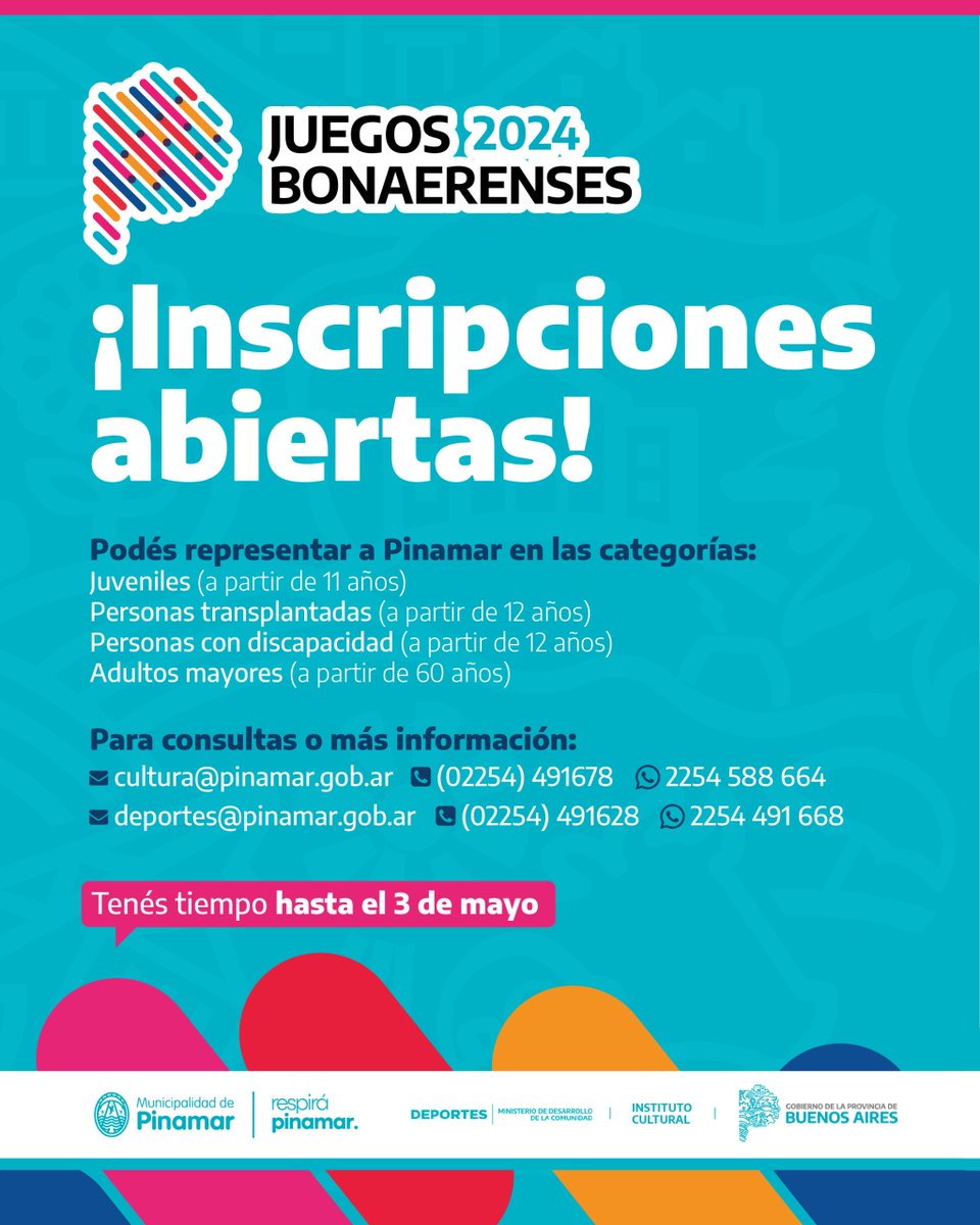 Ú𝗹𝘁𝗶𝗺𝗼𝘀 𝗱í𝗮𝘀 𝗱𝗲 𝗶𝗻𝘀𝗰𝗿𝗶𝗽𝗰𝗶ó𝗻 𝗽𝗮𝗿𝗮 𝗿𝗲𝗽𝗿𝗲𝘀𝗲𝗻𝘁𝗮𝗿 𝗮 𝗣𝗶𝗻𝗮𝗺𝗮𝗿 𝗲𝗻 𝗹𝗼𝘀 𝗝𝘂𝗲𝗴𝗼𝘀 𝗕𝗼𝗻𝗮𝗲𝗿𝗲𝗻𝘀𝗲𝘀 𝟮𝟬𝟮𝟰
Más info en: enfoque.ar/index.php?nota…