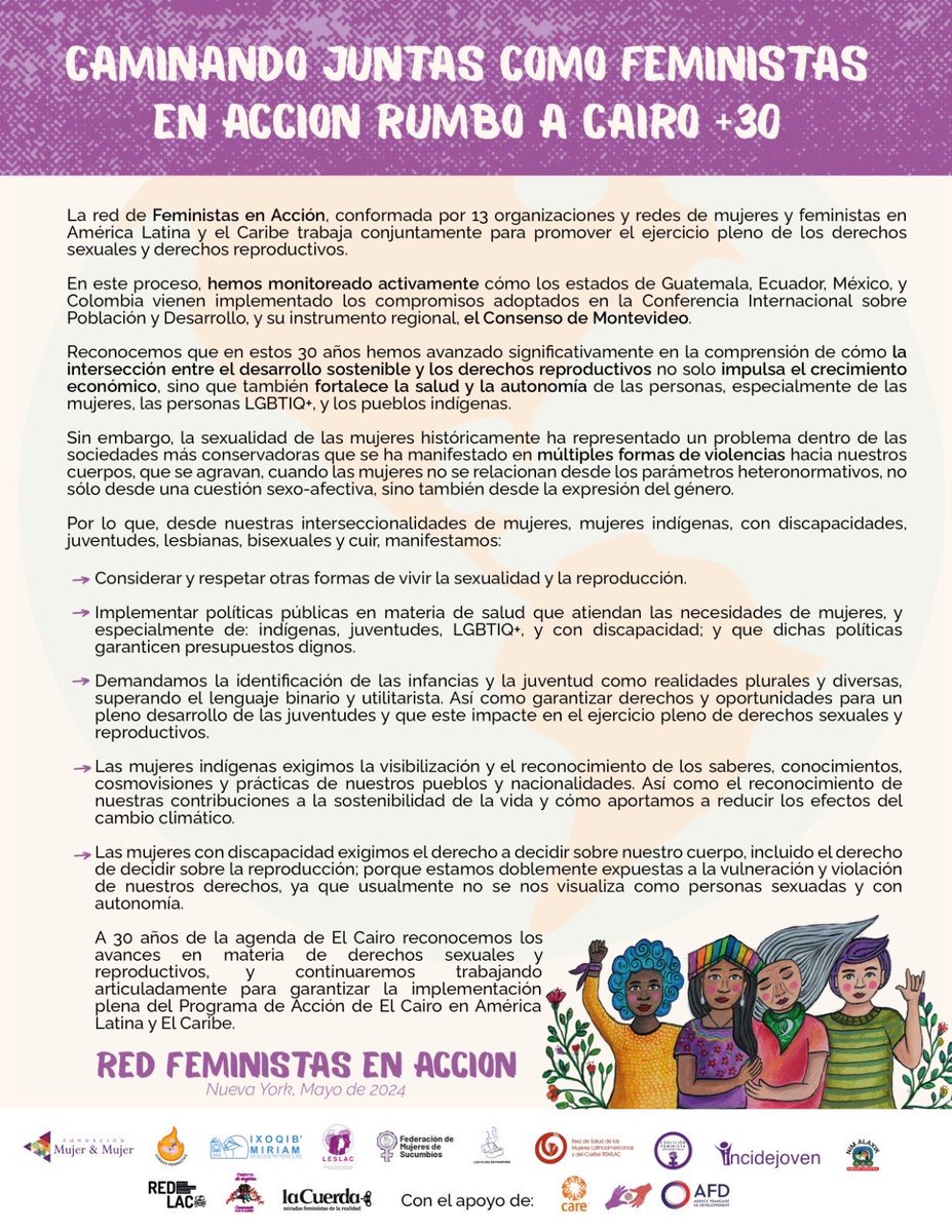 A 30 años de la agenda de El Cairo reconocemos los avances en materia de derechos sexuales y reproductivos, y continuaremos trabajando articuladamente para garantizar la implementación plena del Programa de Acción en América Latina y El Caribe.

#FeministasEnAcción
#Feministas