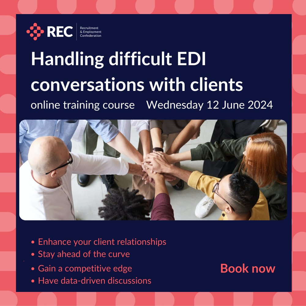 #Equality, #Diversity & #Inclusion in recruitment is about promoting fairness, wide representation, equal opportunities and justice for every possible candidate. Learn more in our course in ‘Handling difficult EDI conversations with clients’ bit.ly/49abSGY