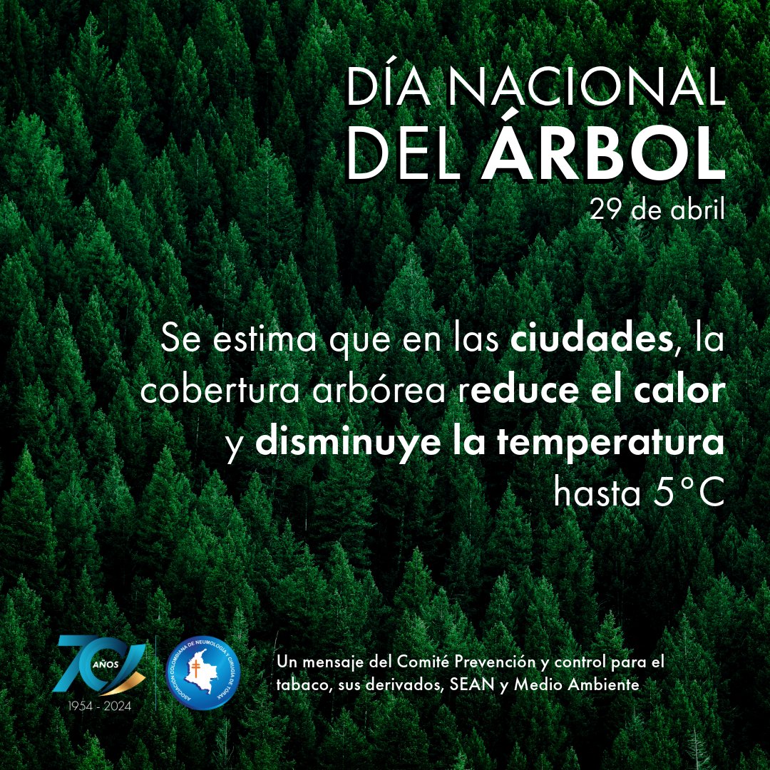 Cada 29 de abril celebramos en Colombia el #DíaDelÁrbol. Los árboles son aliados indispensables para la salud pulmonar, mejorar la calidad del aire y mucho más. Reafirmemos nuestro compromiso y tomemos acciones concretas para proteger nuestros bosques y ecosistemas.