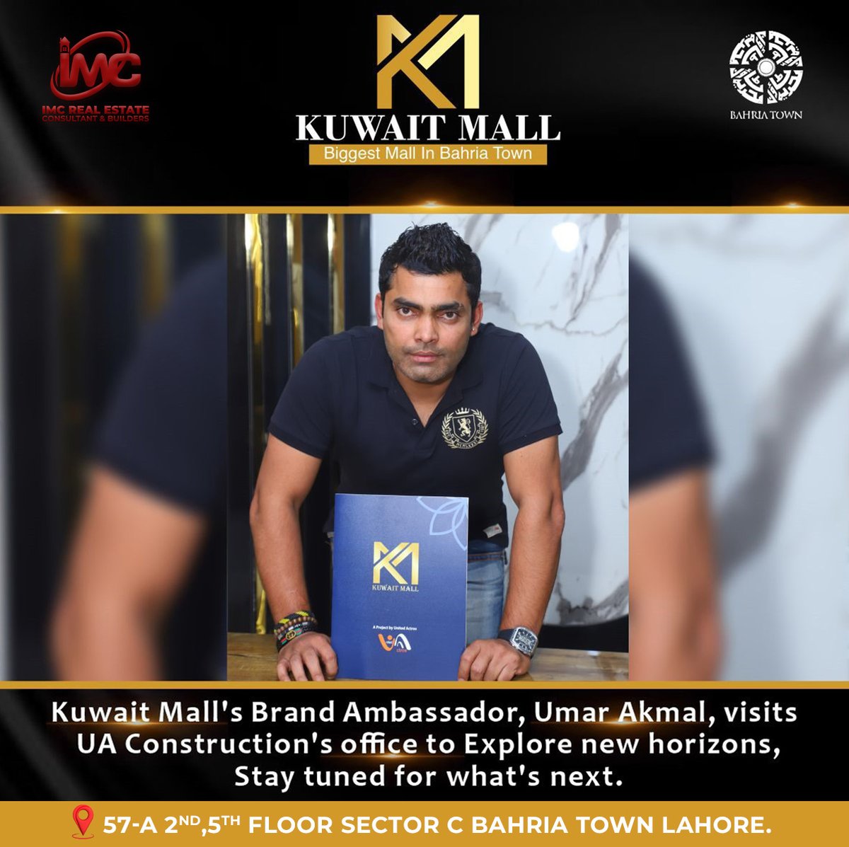 Kuwait Mall's brand ambassador, Umar Akmal, visits UA Construction's office to explore new horizons, Stay tuned for what's next.
