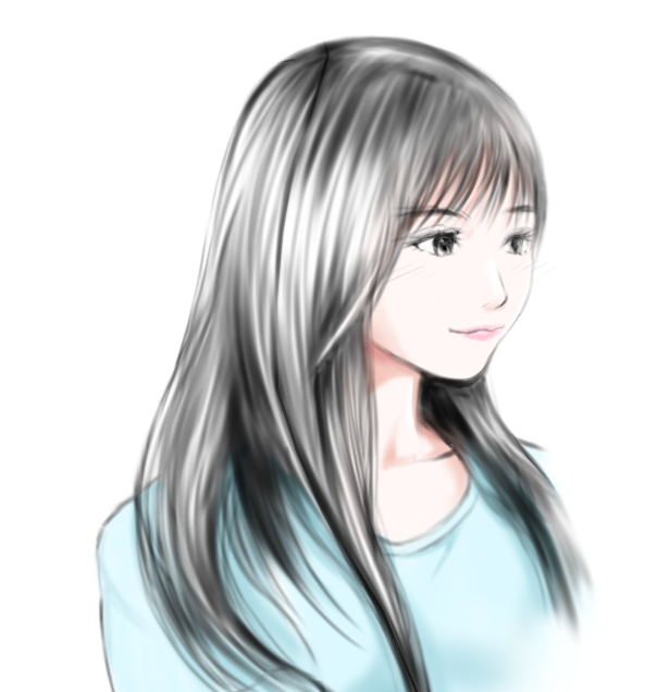 1girl solo long hair smile simple background shirt black hair  illustration images