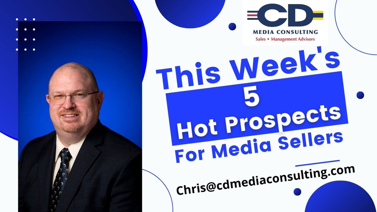 This week's 5 Hot Prospects from CD Media Consulting, LLC
youtu.be/gqnwKImUMpQ

#mediasales #radiosales #tvsales #prospecting #broadcastsales #advertising