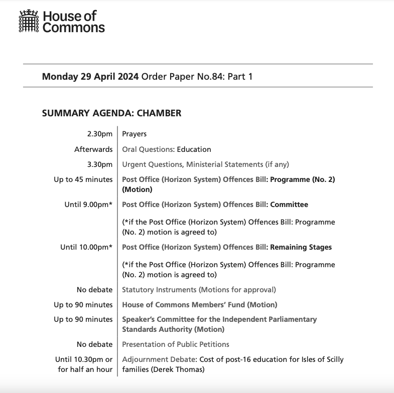 The House of Commons sits from 2.30pm today. 

Find out what’s on: commonsbusiness.parliament.uk/Document/87107… 

The #OrderPaper is published each sitting day and lists the business of the House. 

Follow the Chamber in real time: now.parliament.uk