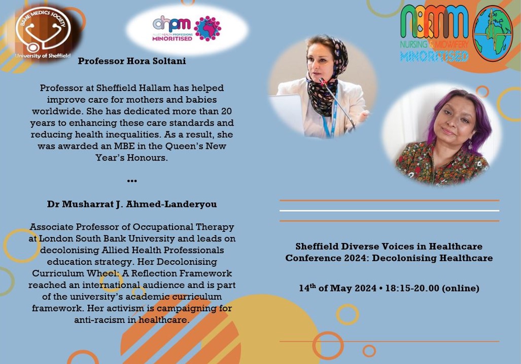 Places are getting booked up fast don't miss out on our 4th Diverse voices in health conference - Speakers include Prof Hora Soltani, Dr Musharrat J. Ahmed Landeryou and Prof Calvin Moorley discussing Decolonising health - Booking Link forms.gle/XKcohw8i7kPam6… Session 1