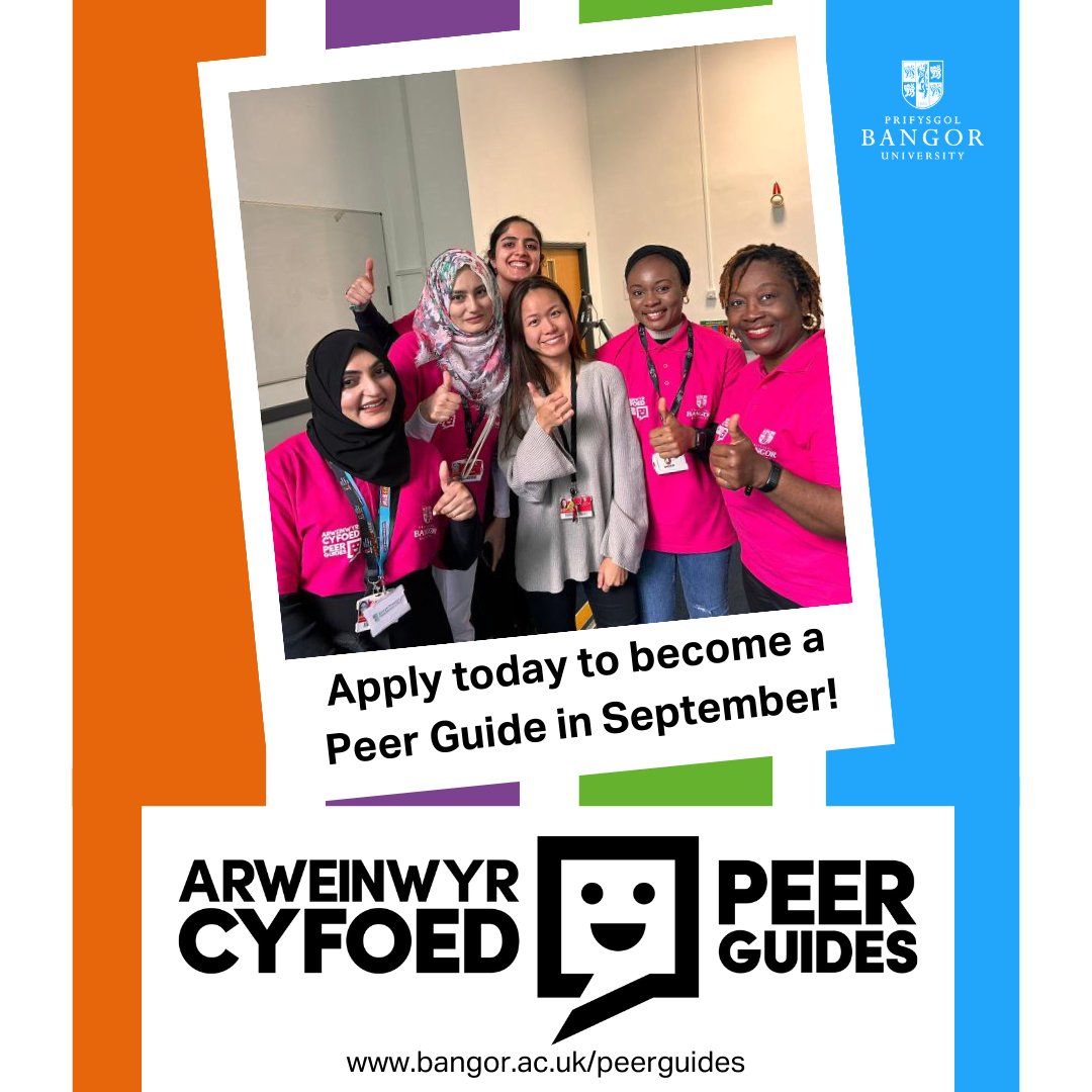 Join us as a Peer Guide during Welcome Week! Gain valuable experience for your CV, get paid roles, a free t-shirt, and support throughout your time with us. Apply today - bangor.ac.uk/peerguides. #PeerGuide #BangorUni @BangorUni @Bangorstudents