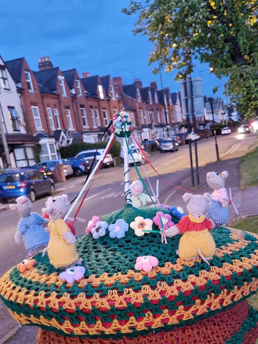 May Day Maypole Mice postbox knit cover on the Yardley Wood Road, Birmingham! (📸by Vanessa Harbar)