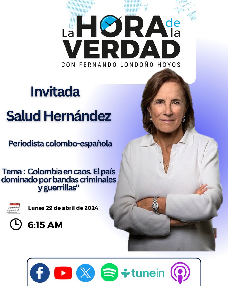 A esta hora en vivo con, Salud Hernández- Periodista colombo-española. Quien nos hablará sobre Colombia en caos. El Control territorial en un país dominado por bandas criminales y guerrillas' Escúchenos en: YouTube youtube.com/watch?v=8SKuag…