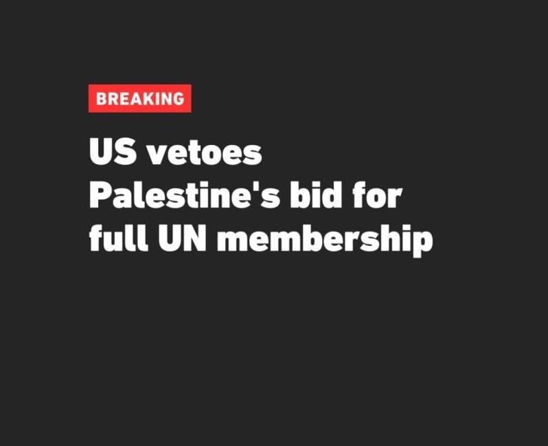 The United States has vetoed a UN Security Council resolution to grant Palestinians full membership in the UN, by using its veto against Palestinians @Ajarnjohn2
@AJEnglish @andrewfeinstein
@AnnNonm @arsenalfalastin
@Beatric74811356 @bobingtonus
@CFCAriha
chat.whatsapp.com/DfHkp5FAzVjE9X…