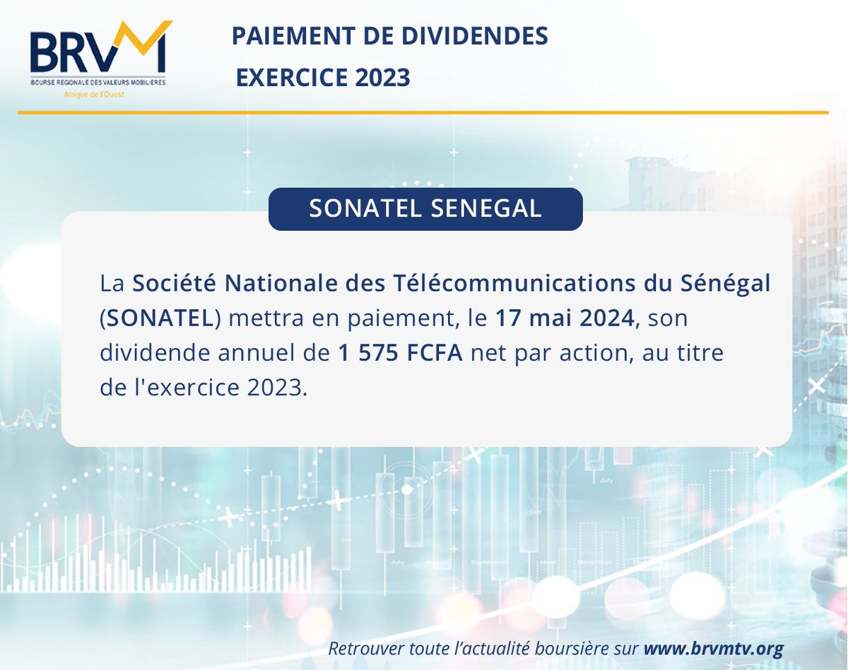 #SONATEL #Senegal - Paiement de dividendes - Exercice 2023 shorturl.at/dfgOU