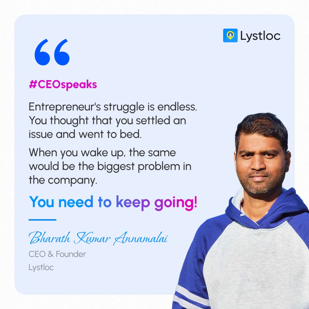 Listen to our CEO,  his views on the struggles he faced in his entrepreneurship journey.

In a nutshell, he says, “This too shall pass!”

#lystloc #entreprenenurship #ceo #ceolife #struggles #journey #startup #growth