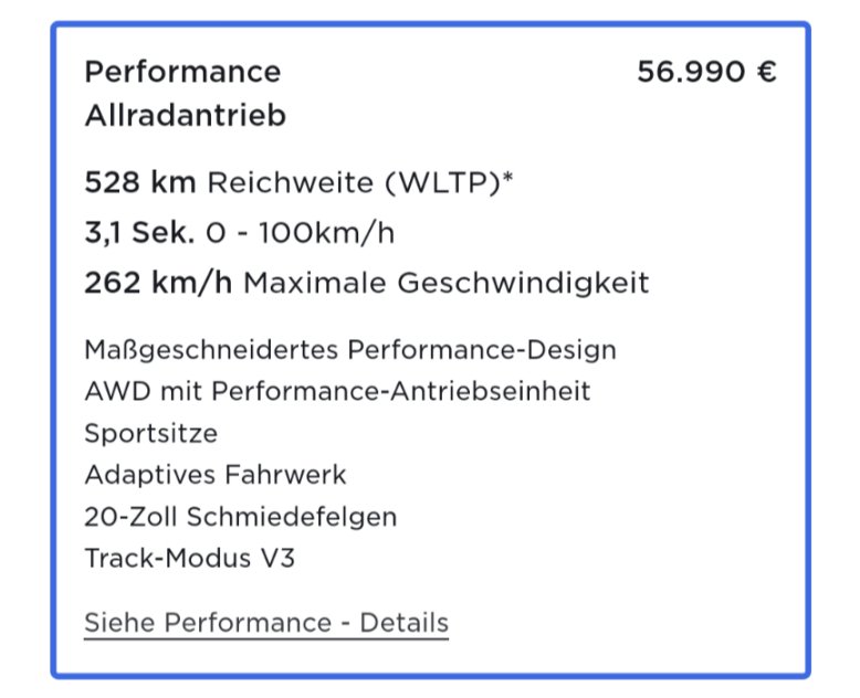 Die Leistungsdaten und der Preis des neuen Model 3 Performance. Finde einen Verbrenner, mit solchen Daten zu so einem Preis.  #EAuto