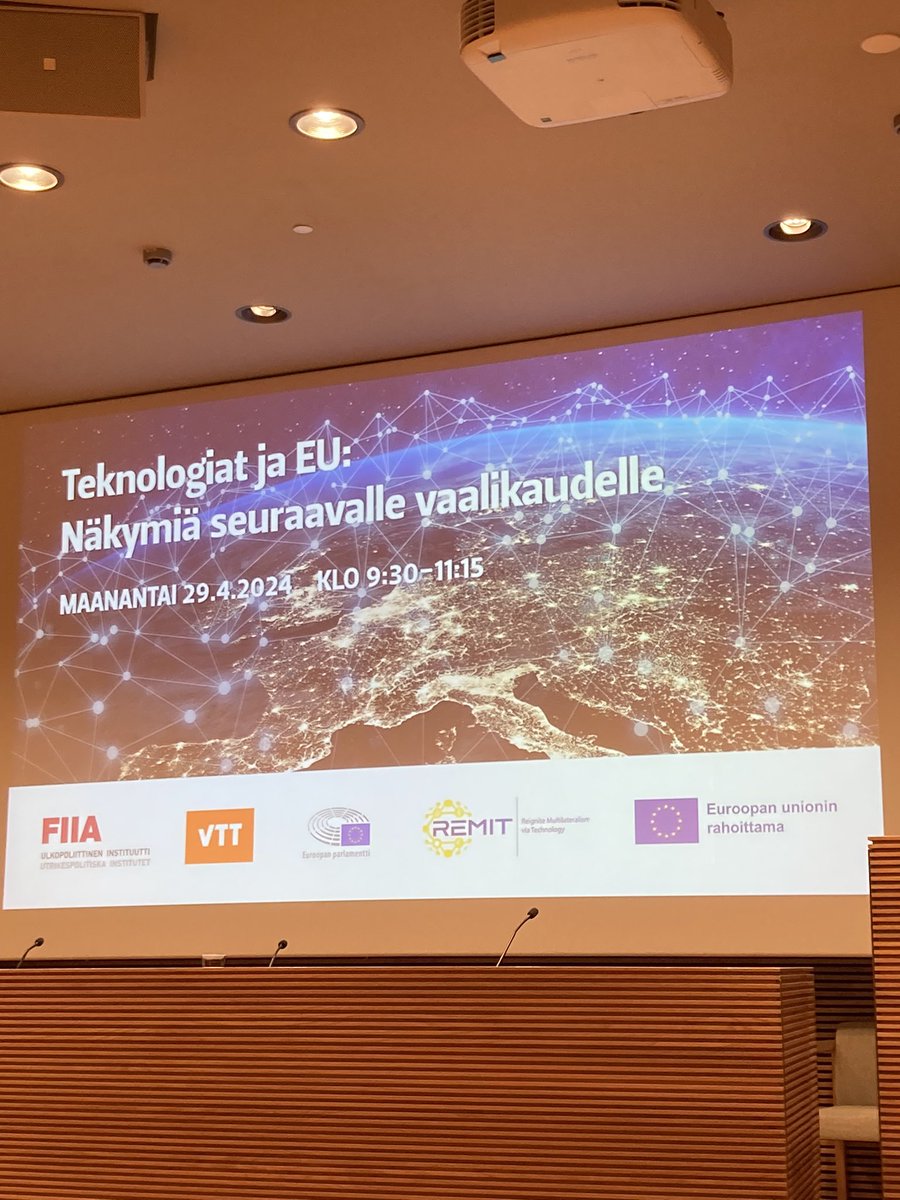 Today <a href="/REMIT_research/">remit-research</a> <a href="/FIIA_fi/">FIIA</a> arranged together with <a href="/VTTFinland/">VTT</a> and <a href="/Europarl_FI/">Euroopan parlamentti Suomessa 🇪🇺🇫🇮</a> a public event on technologies and the EU after the upcoming elections in June. Both experts and candidates discussed where EU stands now and where it should be heading.
