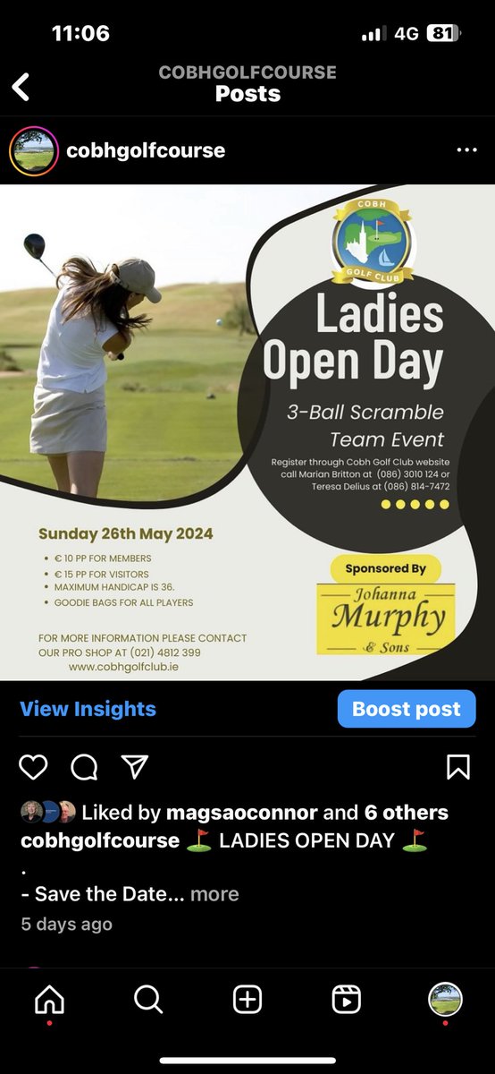 ⛳️ LADIES OPEN DAY ⛳️ . - Save the Date - SUNDAY MAY 26th . 3 BALL SCRAMBLE - this golf event is kindly sponsored by @JVMurphyandSons , its going to be a day out, book your line now! . #ladiesopen #cobhgolfclub #ladiesgolf