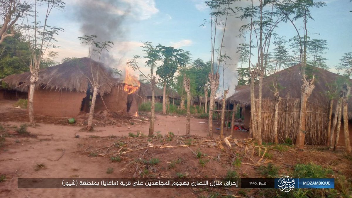 Chiure village in Cabo Delgado Mozambique. Islamic State's Terrorists continue to burn and pillage Christian villages in Mozambique. Execution of unarmed men on the rise in Cabo Delgado