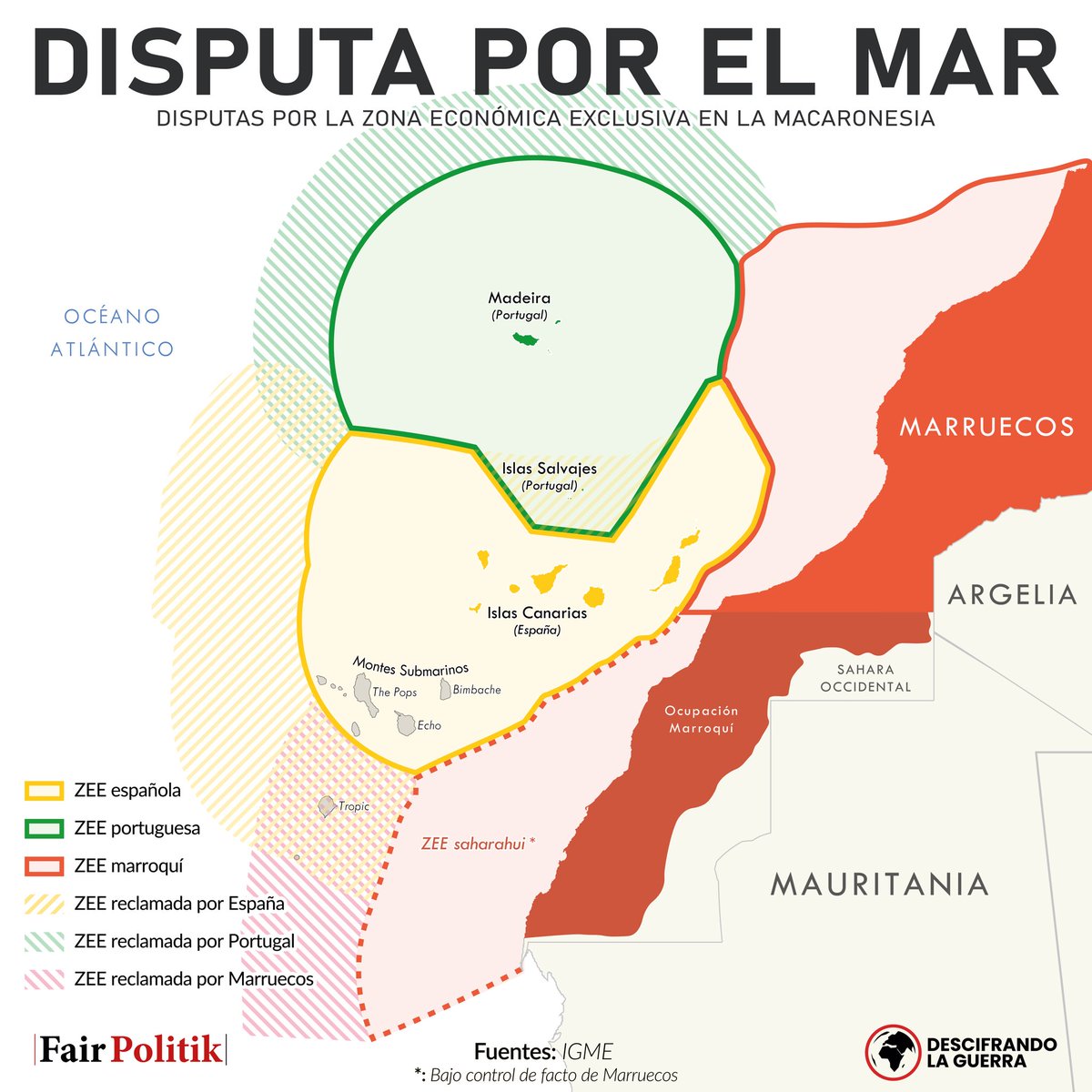 🇪🇦🇲🇦🇵🇹 La macaronesia se muestra como una espacio de disputas marítimas, entre las que destaca la que se da entre Marruecos y España, y en la que situación del Sáhara Occidental juega un papel fundamental.

🤔¿Cuál es tu opinión sobe este asunto?

🔗descifrandolaguerra.es/mapa-de-las-re…