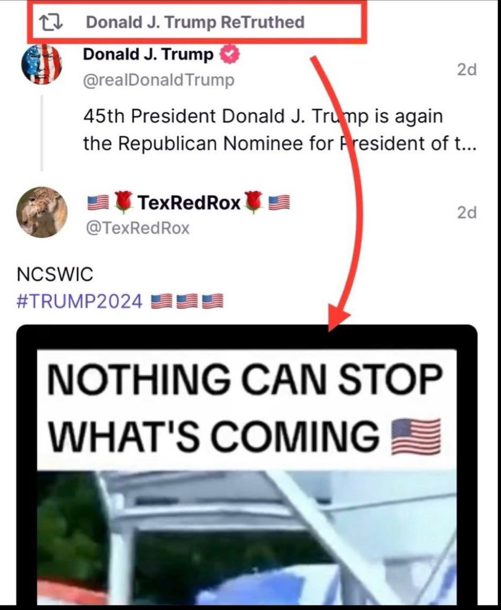 Somehow I missed this… 💥Trump RTd ‘Nothing Can Stop What Is Coming’ on Truth Social. 💥LFG!