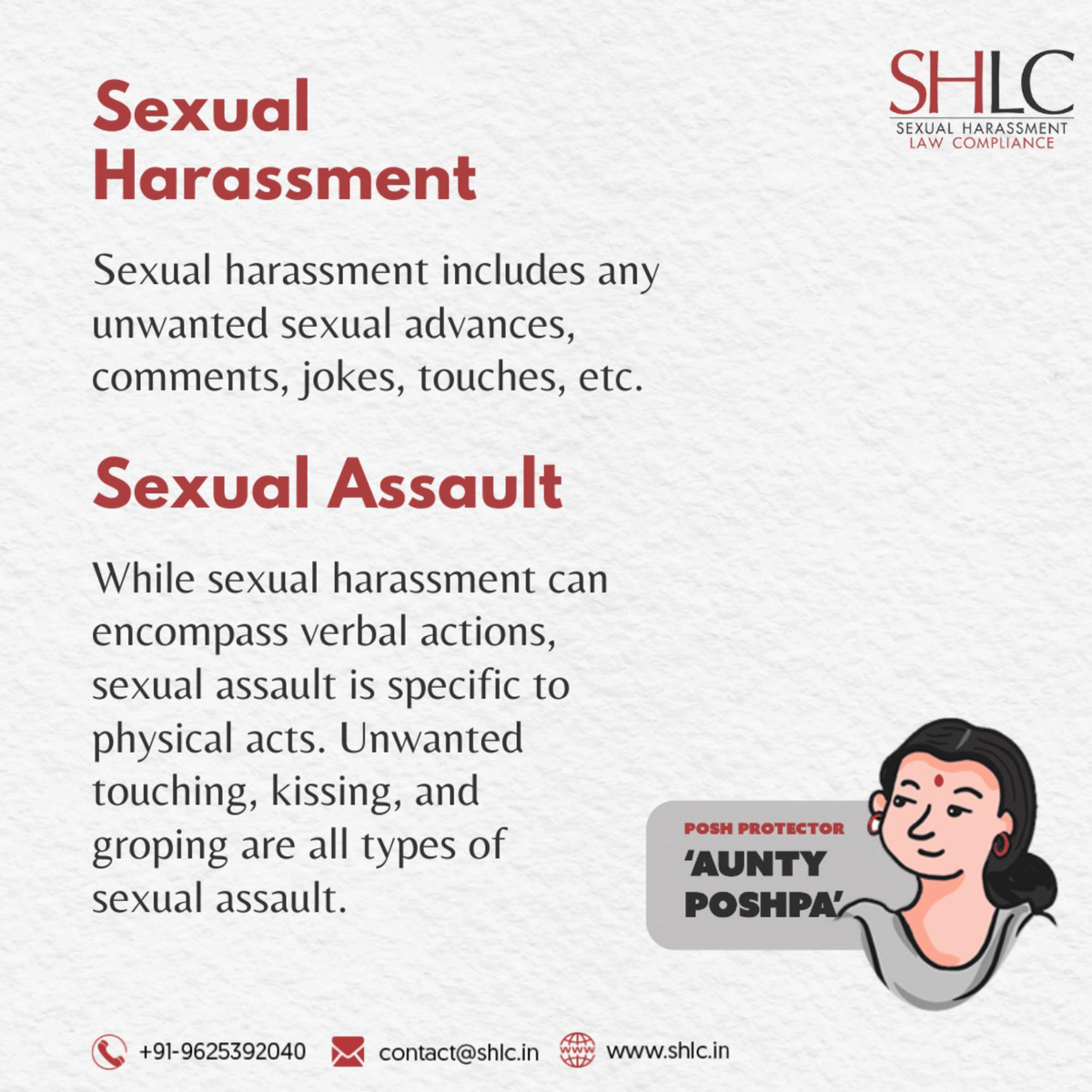 April is 𝐍𝐚𝐭𝐢𝐨𝐧𝐚𝐥 𝐒𝐞𝐱𝐮𝐚𝐥 𝐀𝐬𝐬𝐚𝐮𝐥𝐭 𝐀𝐰𝐚𝐫𝐞𝐧𝐞𝐬𝐬 𝐌𝐨𝐧𝐭𝐡! Let's stand together with POSHPA Aunty to promote respect, safety, and dignity at the workplace.

#NSHAM #RespectIsKey #POSHPAAunty #POSHPA