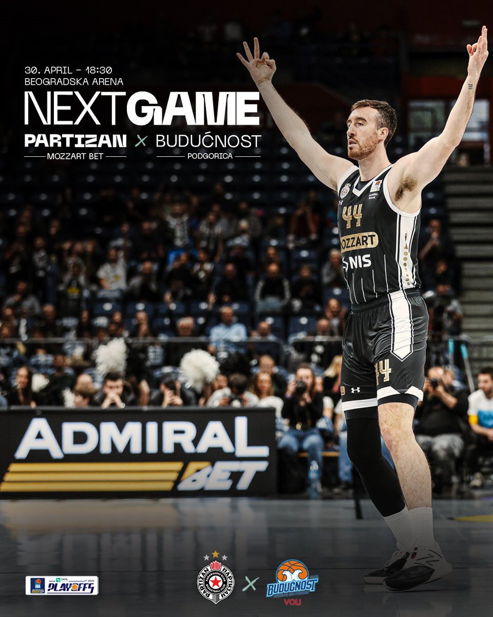 Počinje polufinalna serija AdmiralBet ABA lige. Partizan Mozzart Bet sutra protiv Budućnosti!✊🏽⚫️⚪️

🗣️ partizan.basketball/vesti/aktuelno…

#KKPartizan #ABALiga