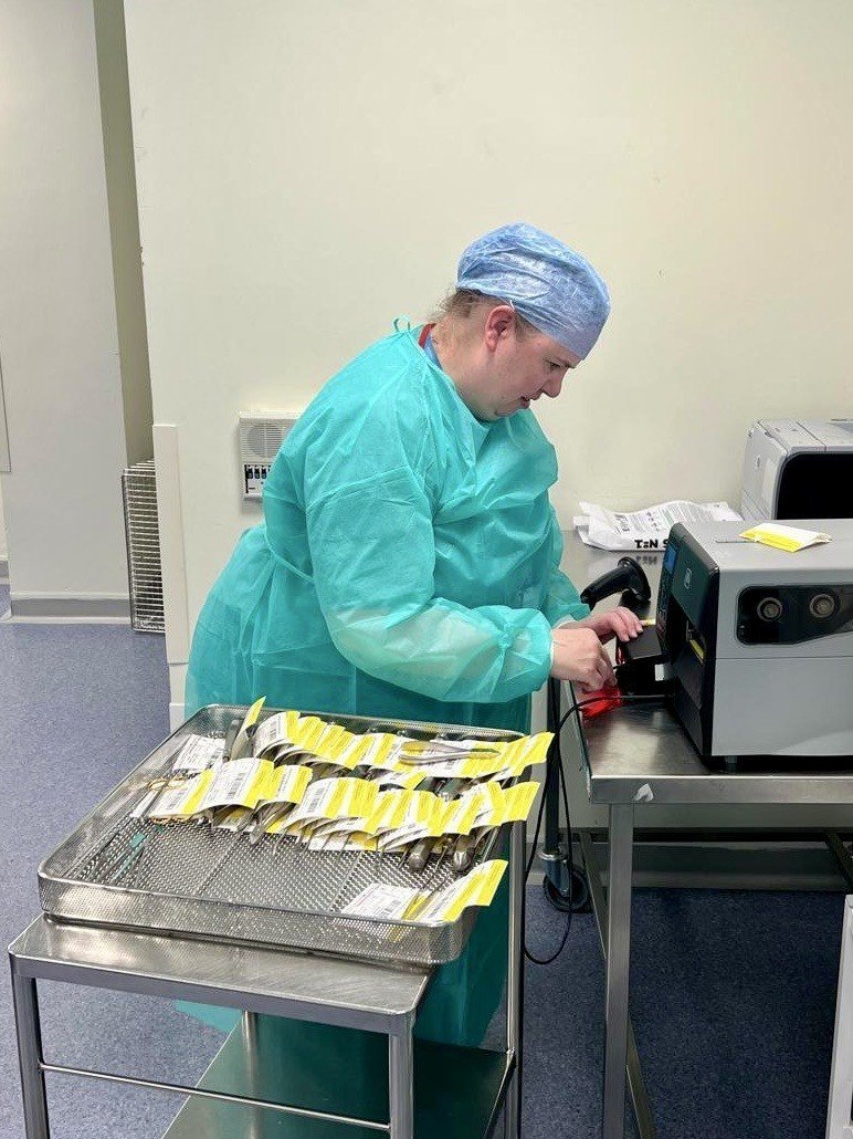 Decontamination X Takeover May 24. Following the washer/disinfection process staff visually inspect, check instruments for damage and wrap trays ready for sterilization. This room is a tested and controlled environment, to ensure conditions for the surgical equipment is optimum.