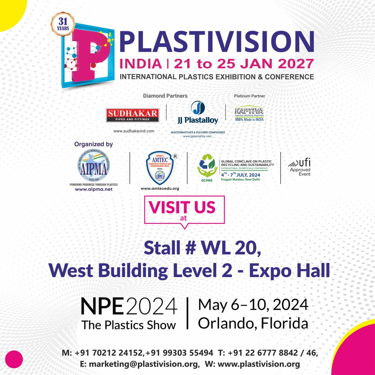 Plastivision India: Meet us at Stall # WL 20, West Building Level 2 - Expo Hall from May 6th to 10th. 

Showcasing India's plastic sector to a global audience.

Looking forward to seeing you there!

#PlastivisionIndia #Npe #GlobalConnections