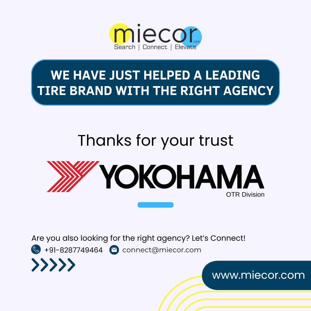🎉 Exciting News! 🎉
Thrilled to announce that Miecor has partnered with leading tire brand Yokohama to help them getting the right agency through our platform! 🚀🔗

#Miecor #Yokohama #AgencyPartnership #Innovation #Collaboration #TireIndustry #Success #DrivingBusiness