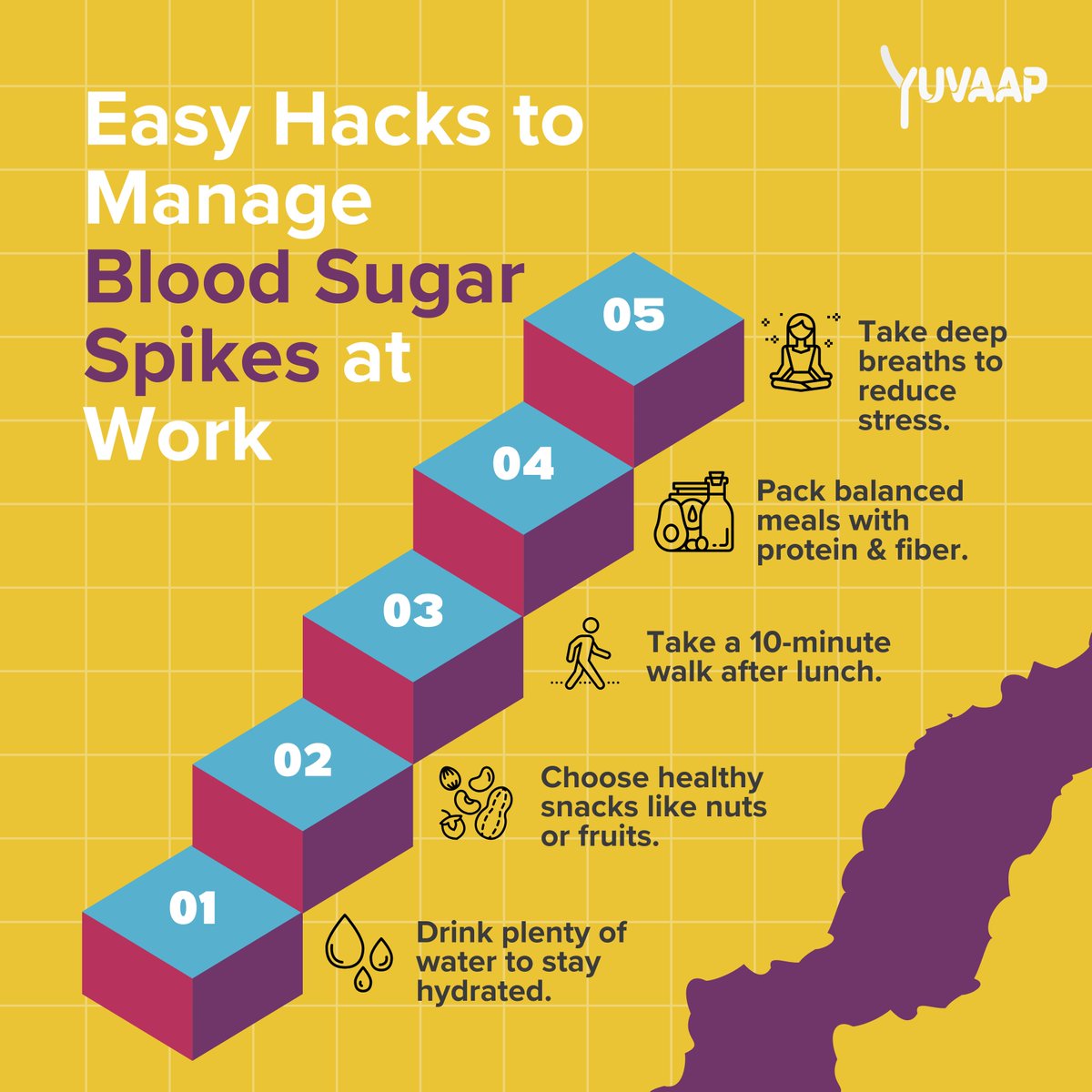 Boost your energy and stay productive at work by incorporating these simple hacks to balance your blood sugar levels. 

Take a quick 10-minute walk post-lunch and sneak in some calf raises for an added energy.

#EnergyBoost #ProductivityTips #BloodSugarControl #HealthyWorkplace
