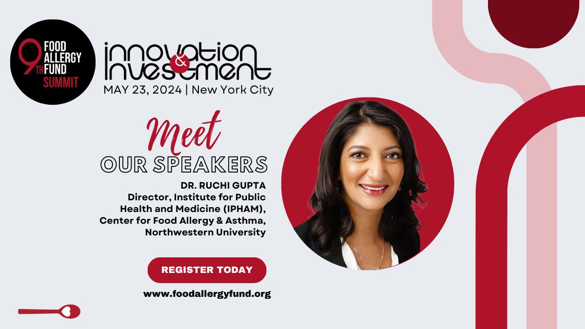 We're excited to have @ruchisgupta speak at our 9th Food Allergy Fund Summit on May 23 in NYC! Dr. Gupta is world-renowned for her groundbreaking #research on #foodallergy and #asthma and is the founding director of @cfaarnu. ✨To register, visit foodallergyfund.org/may-2024.