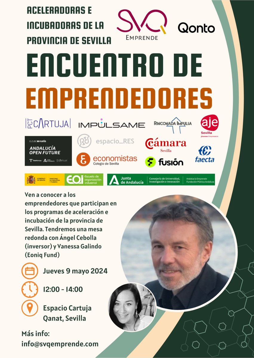 📣¡Participa en el próximo Encuentro de Emprendedores!📣 📅 9 de mayo 🕛 12.00-14.00h 📍 Espacio Cartuja Qanat 📝Más info: lafabricadesevilla.com/evento/encuent… #LaFábricadeSevilla #Emprendimiento #Sevilla